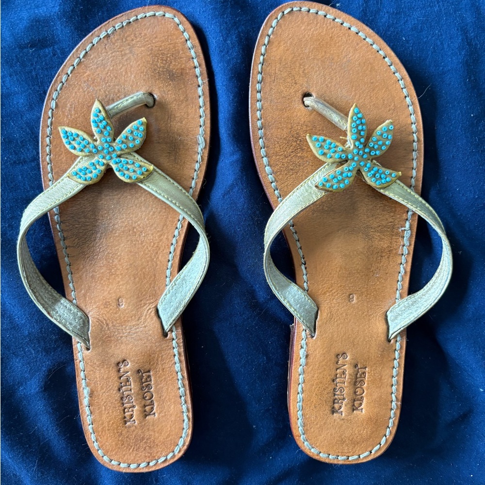 Turquoise/Gold Sandals with Starfish Design